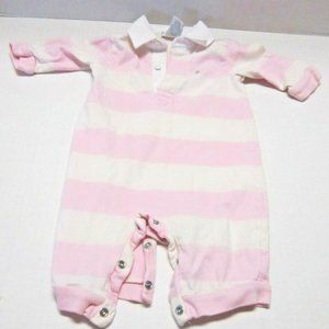 RALPH LAUREN 1 Pc Baby Infant Sz 6 Mo Wide Pink White Collar Stripe Romper